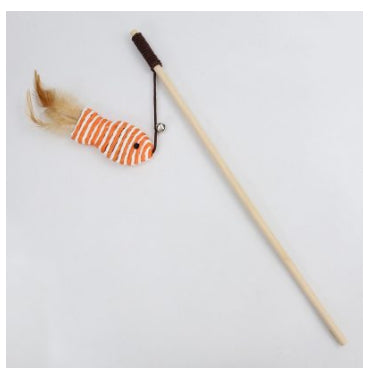 KFX-6171965 Cat Pole Toy with Feather and Bell, 40cm Wooden Teaser for Playtime Fun