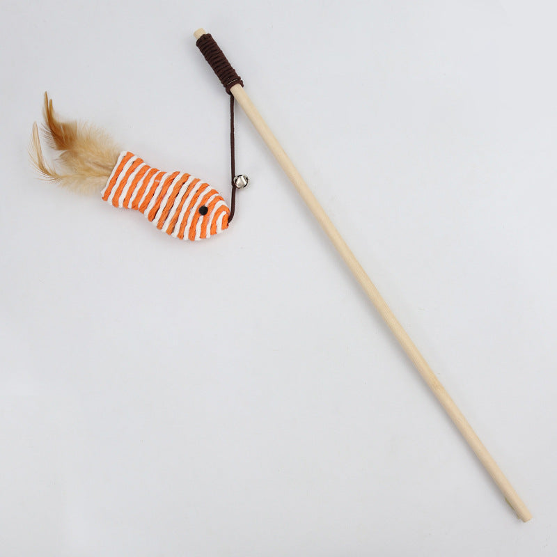 KFX-6171965 Cat Pole Toy with Feather and Bell, 40cm Wooden Teaser for Playtime Fun