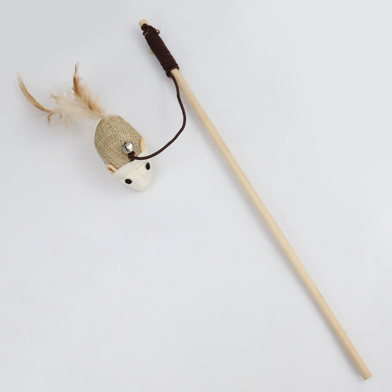 KFX-6171965 Cat Pole Toy with Feather and Bell, 40cm Wooden Teaser for Playtime Fun