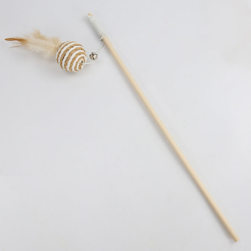 KFX-6171965 Cat Pole Toy with Feather and Bell, 40cm Wooden Teaser for Playtime Fun