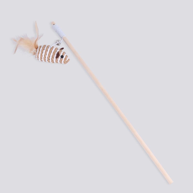 KFX-6171965 Cat Pole Toy with Feather and Bell, 40cm Wooden Teaser for Playtime Fun
