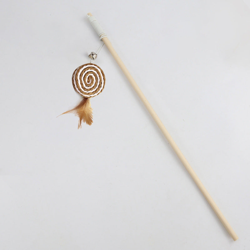 KFX-6171965 Cat Pole Toy with Feather and Bell, 40cm Wooden Teaser for Playtime Fun