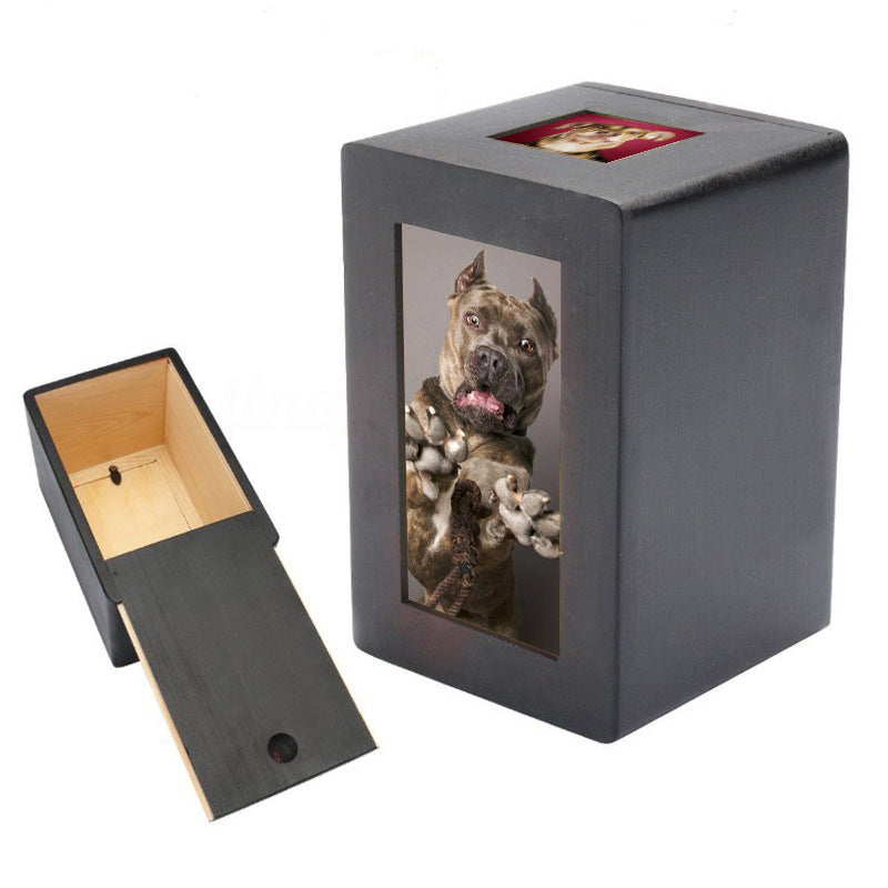 KFX-6172605 Cat Memorial Wooden Urn Box in Black - Natural Wood Pet Keepsake