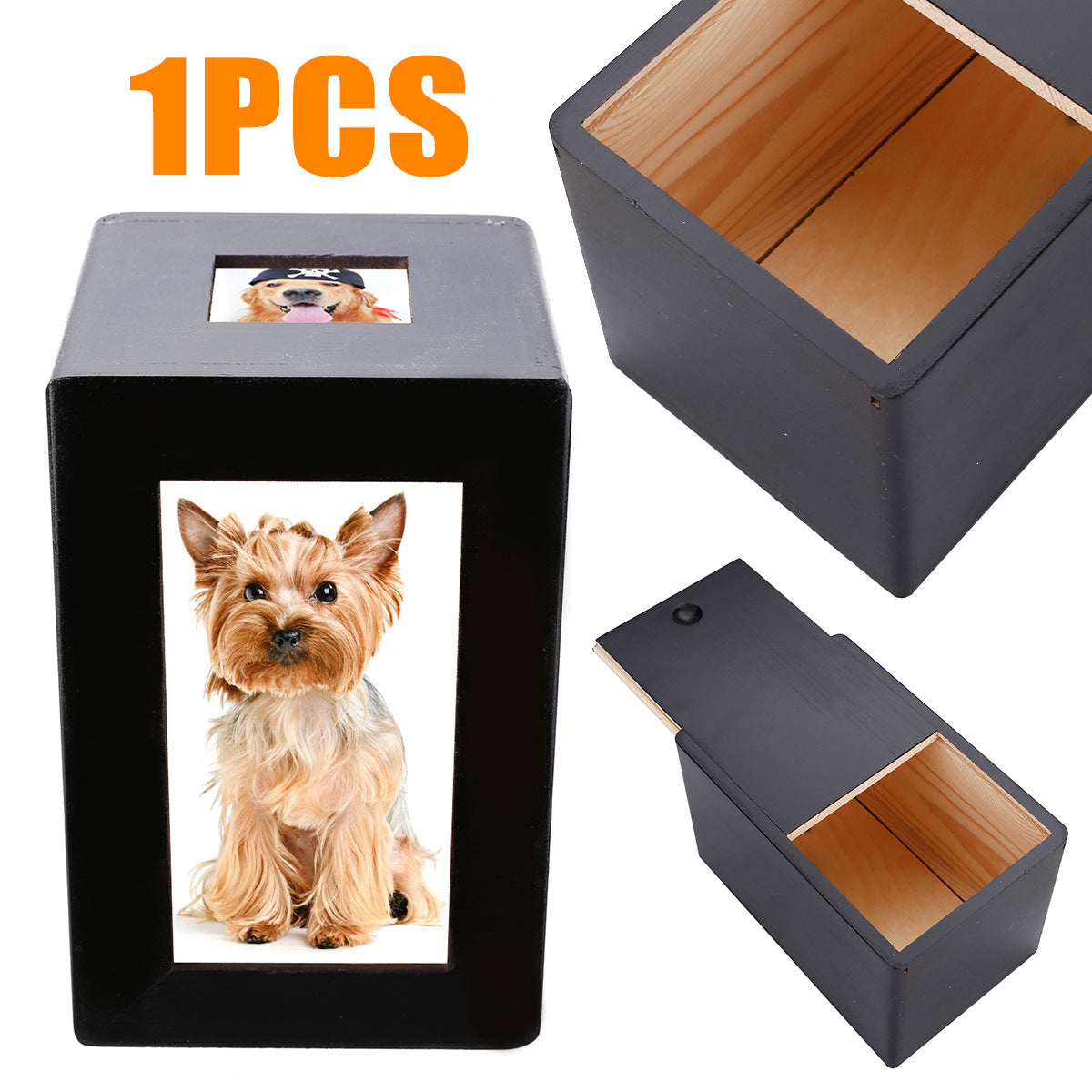 KFX-6172605 Cat Memorial Wooden Urn Box in Black - Natural Wood Pet Keepsake