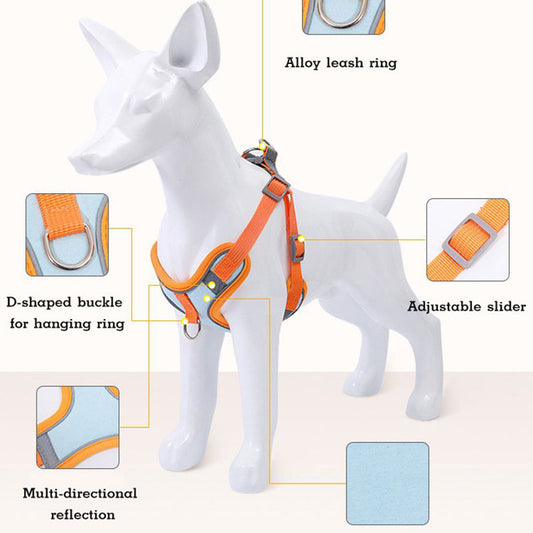 KFX-6176189 Reflective Anti-Breakaway Adjustable Suede Harness with Leash for Small and Medium Dogs