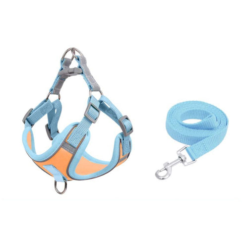 KFX-6176189 Reflective Anti-Breakaway Adjustable Suede Harness with Leash for Small and Medium Dogs