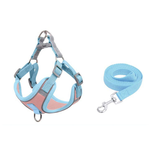 KFX-6176189 Reflective Anti-Breakaway Adjustable Suede Harness with Leash for Small and Medium Dogs