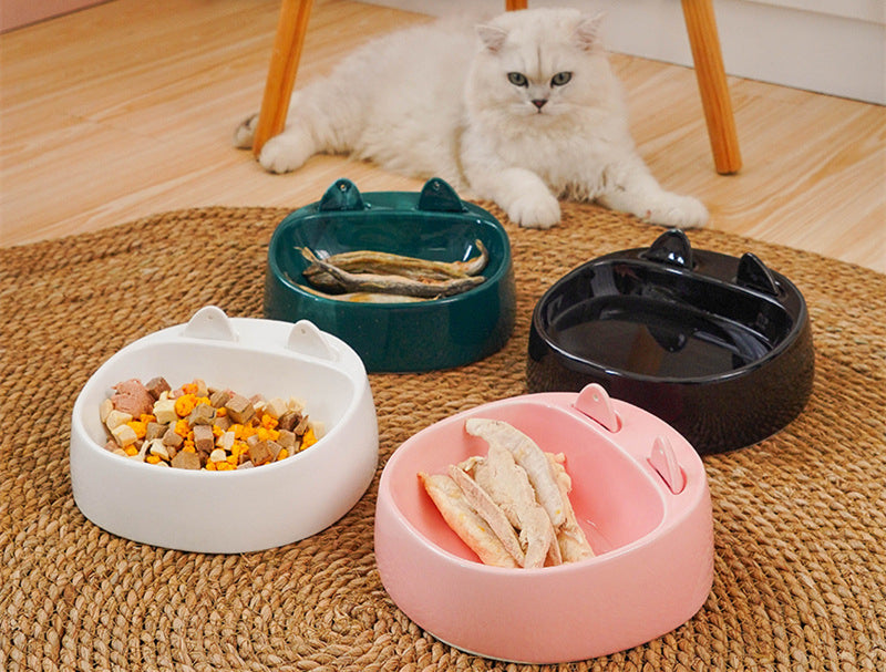 KFX-6177085 Automatic Ceramic Cat Bowl with Spoon for Drinking Water and Food
