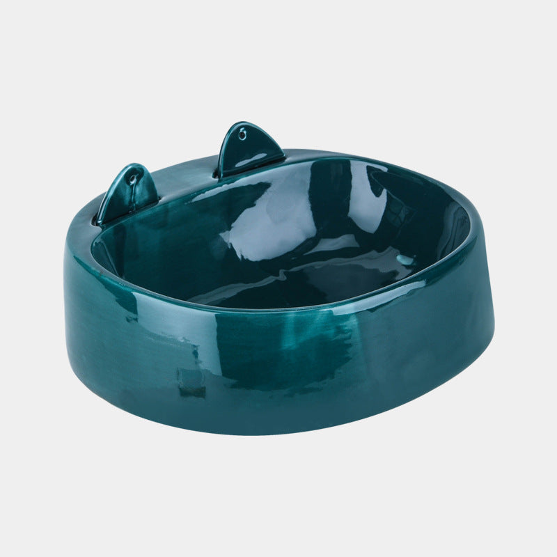 KFX-6177085 Automatic Ceramic Cat Bowl with Spoon for Drinking Water and Food