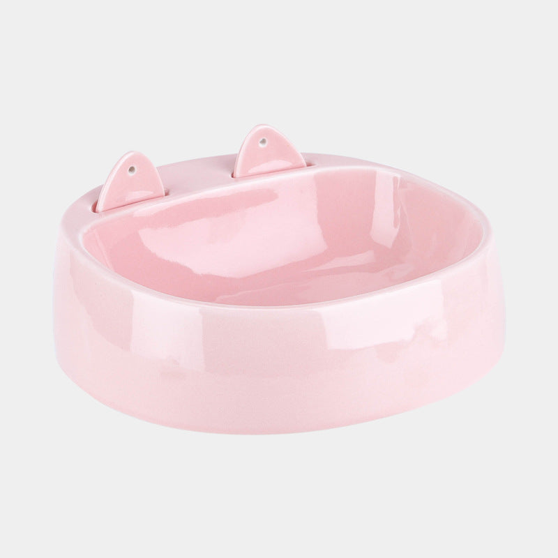 KFX-6177085 Automatic Ceramic Cat Bowl with Spoon for Drinking Water and Food