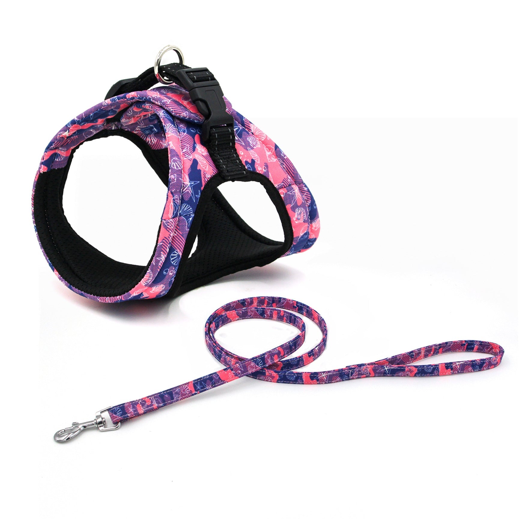 KFX-6178365 Reflective Mesh Dog Vest Harness with Quick-Release Seat Belt and Double Loop Design for Small to Medium Dogs