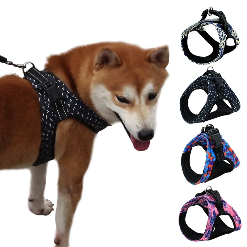 KFX-6178365 Reflective Mesh Dog Vest Harness with Quick-Release Seat Belt and Double Loop Design for Small to Medium Dogs