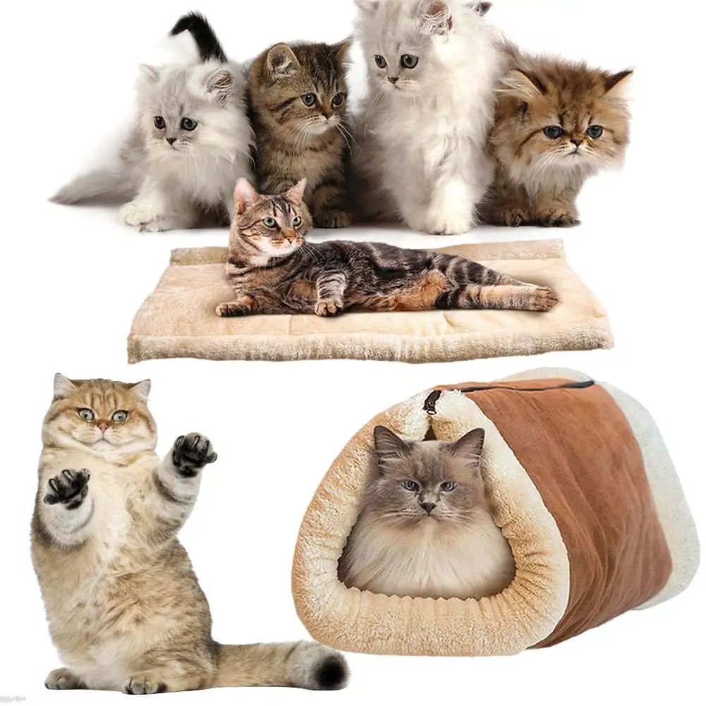 KFX-6178749 Foldable Snooze Tunnel Pet Bed - Comfortable Fleece Mat for Cats and Dogs, Multi-Purpose Design, Machine Washable