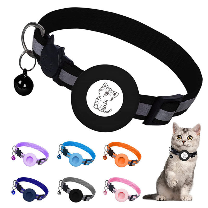 KFX-6178877 Reflective Striped Cat Collar with Anti-Missing Apple Airtag Tracker Sleeve
