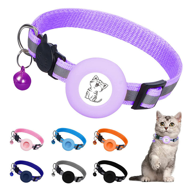 KFX-6178877 Reflective Striped Cat Collar with Anti-Missing Apple Airtag Tracker Sleeve