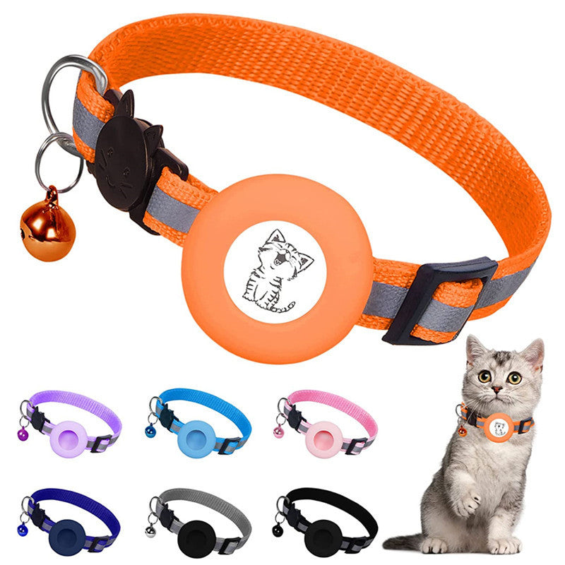 KFX-6178877 Reflective Striped Cat Collar with Anti-Missing Apple Airtag Tracker Sleeve