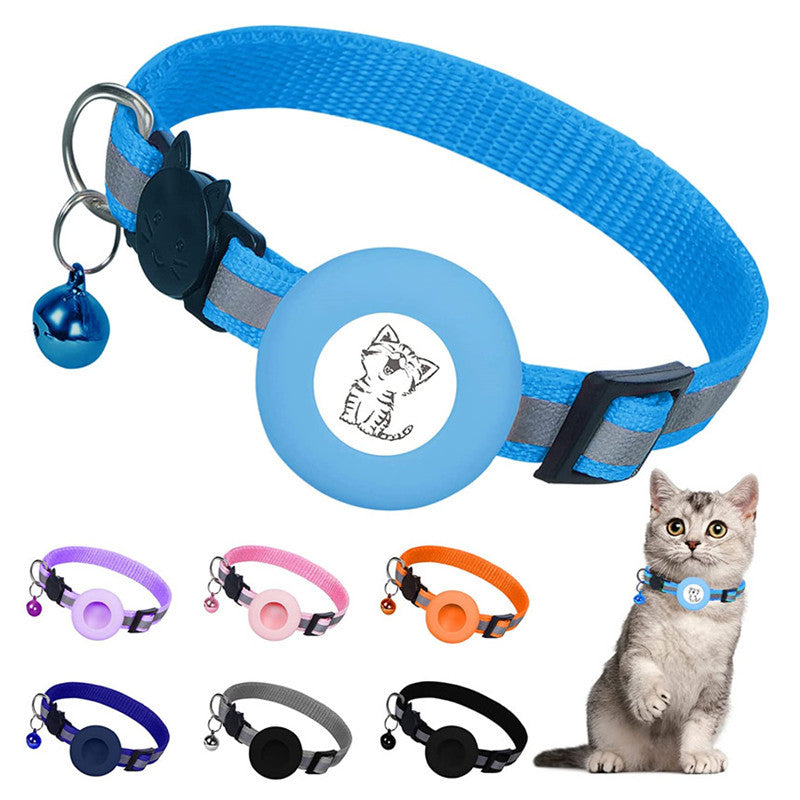 KFX-6178877 Reflective Striped Cat Collar with Anti-Missing Apple Airtag Tracker Sleeve