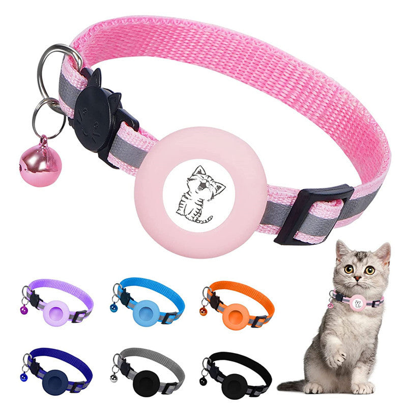 KFX-6178877 Reflective Striped Cat Collar with Anti-Missing Apple Airtag Tracker Sleeve