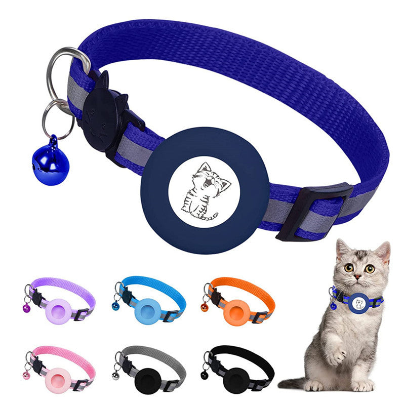 KFX-6178877 Reflective Striped Cat Collar with Anti-Missing Apple Airtag Tracker Sleeve