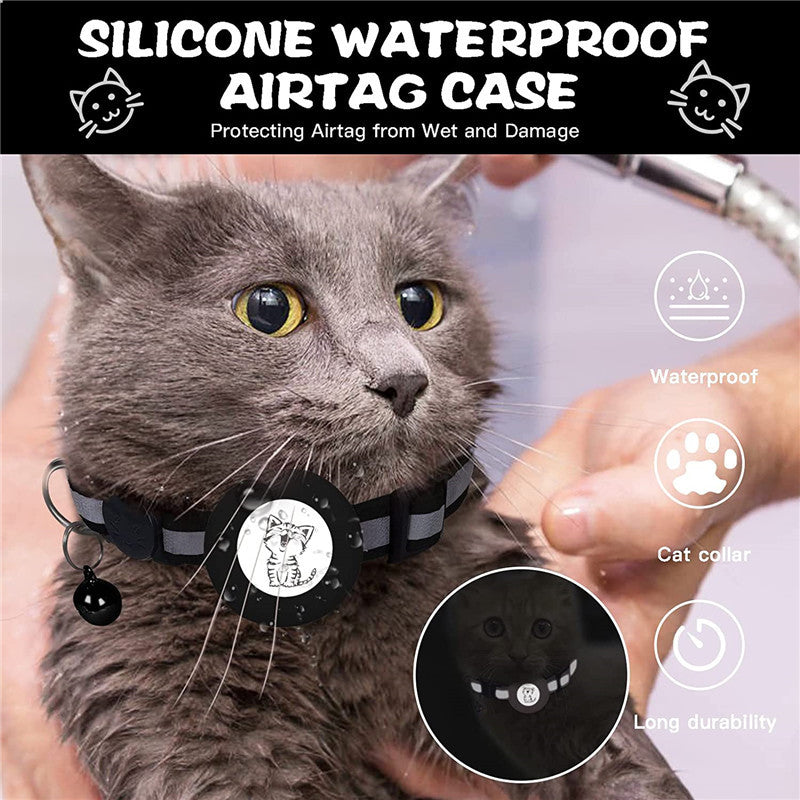 KFX-6178877 Reflective Striped Cat Collar with Anti-Missing Apple Airtag Tracker Sleeve