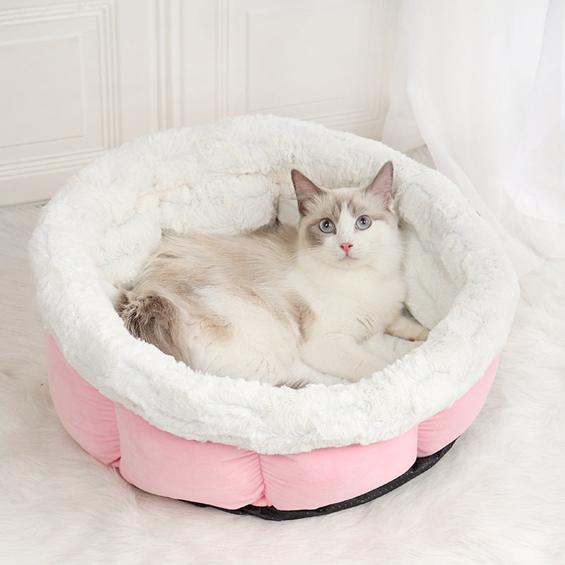 KFX-6180925 Cozy Petal Cat Mat for Cats and Dogs – Plush Suede and Brushed Plush Nest, 48x49x25cm