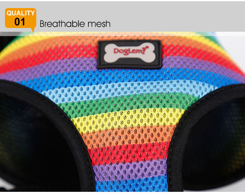 KFX-6181949 Rainbow Striped Chest Strap - Sandwich Mesh, Sizes S, M, L