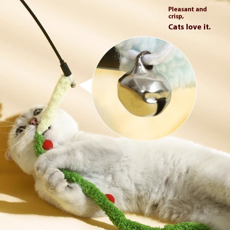 KFX-6183485 Self-Hi Relief Gradient Pink and Green Plush Cat Teaser Toy with 46cm Pole and 83cm Rope