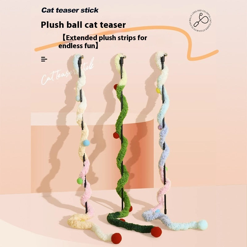 KFX-6183485 Self-Hi Relief Gradient Pink and Green Plush Cat Teaser Toy with 46cm Pole and 83cm Rope