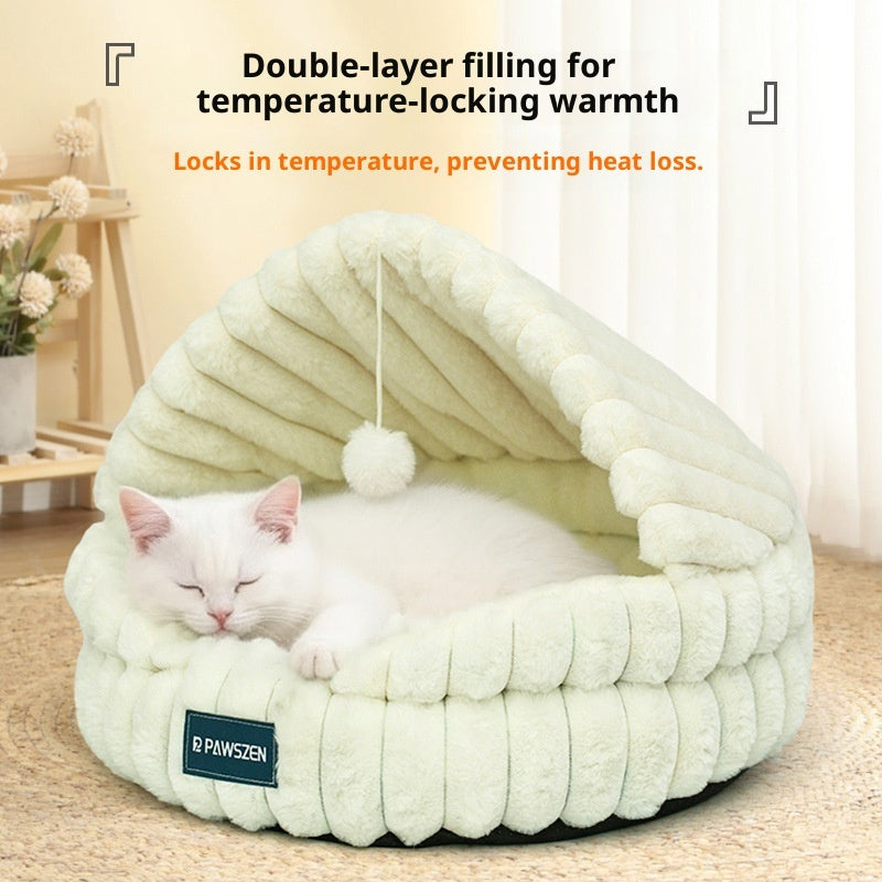 KFX-6186685 Cozy Large Cat Nest Pet Bed - Soft Cloth, Shell Design, 50CM Diameter in Gray, Pink, or White