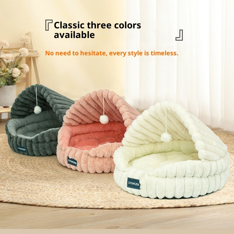 KFX-6186685 Cozy Large Cat Nest Pet Bed - Soft Cloth, Shell Design, 50CM Diameter in Gray, Pink, or White