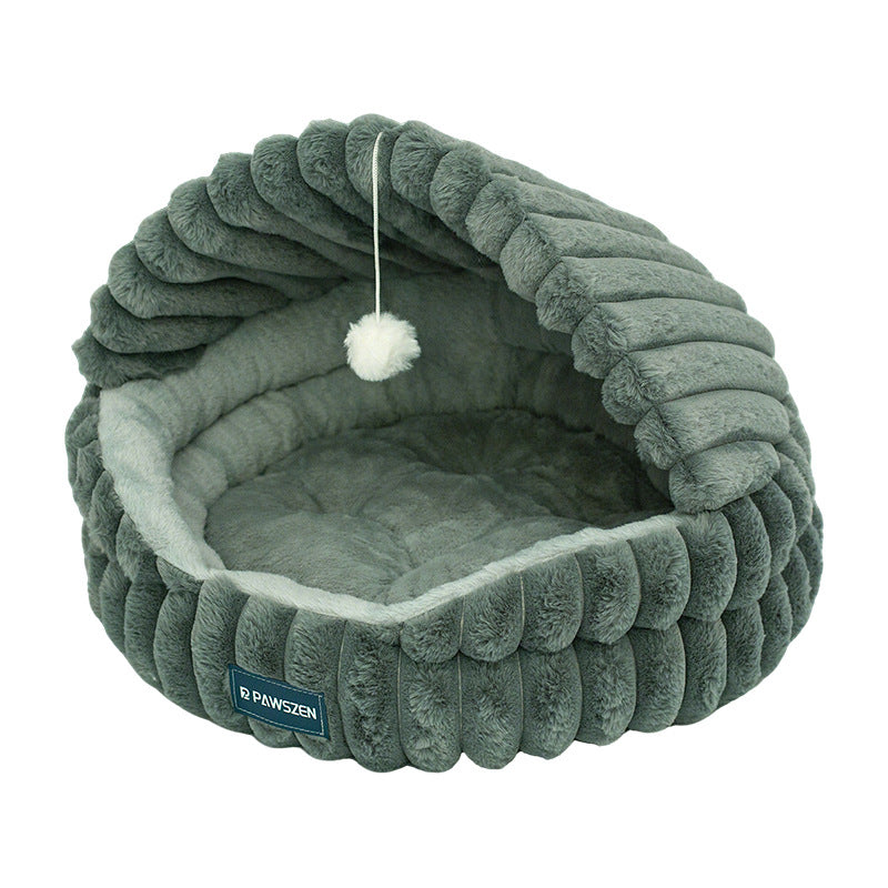 KFX-6186685 Cozy Large Cat Nest Pet Bed - Soft Cloth, Shell Design, 50CM Diameter in Gray, Pink, or White
