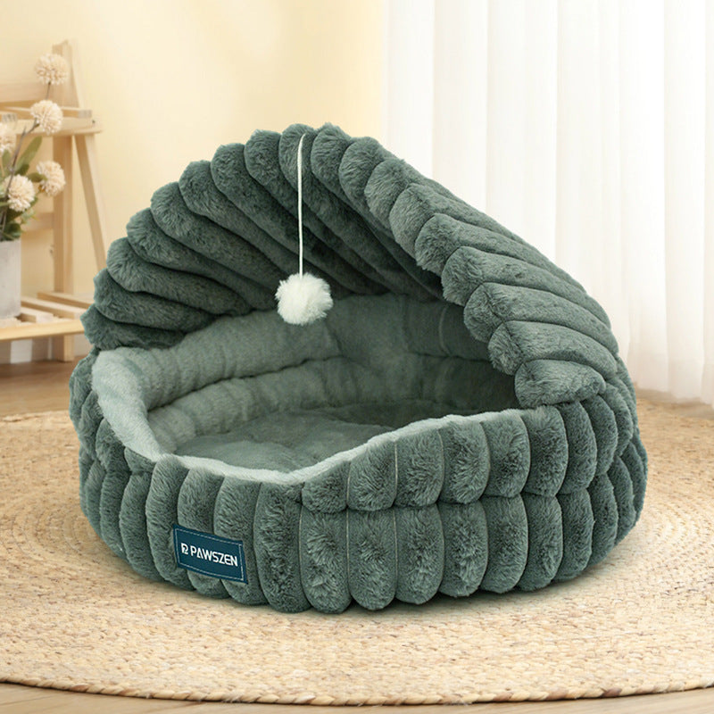 KFX-6186685 Cozy Large Cat Nest Pet Bed - Soft Cloth, Shell Design, 50CM Diameter in Gray, Pink, or White