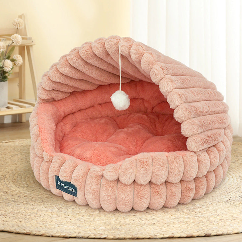 KFX-6186685 Cozy Large Cat Nest Pet Bed - Soft Cloth, Shell Design, 50CM Diameter in Gray, Pink, or White
