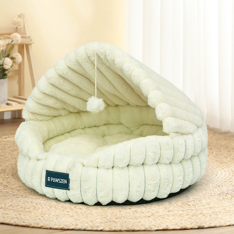KFX-6186685 Cozy Large Cat Nest Pet Bed - Soft Cloth, Shell Design, 50CM Diameter in Gray, Pink, or White
