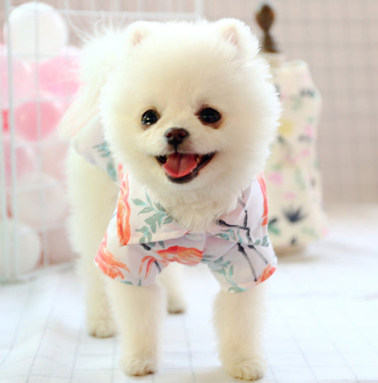 KFX-6188221 Cute Summer Shirt for Small Dogs - Flamingo Flower & Dragonfly Design