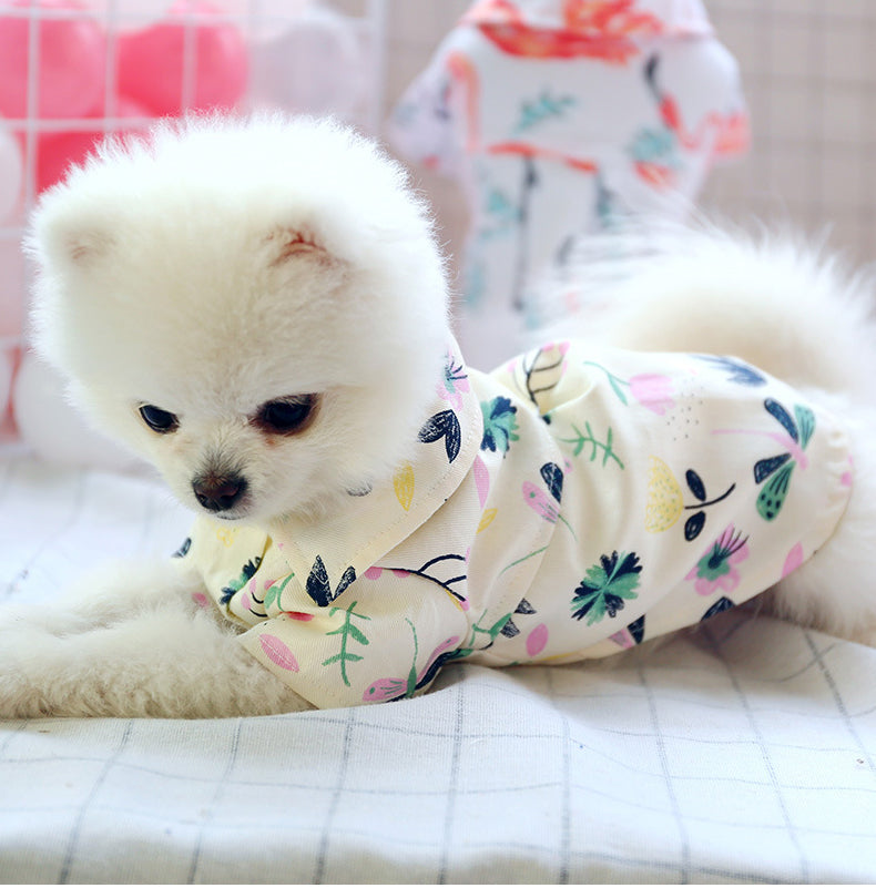 KFX-6188221 Cute Summer Shirt for Small Dogs - Flamingo Flower & Dragonfly Design