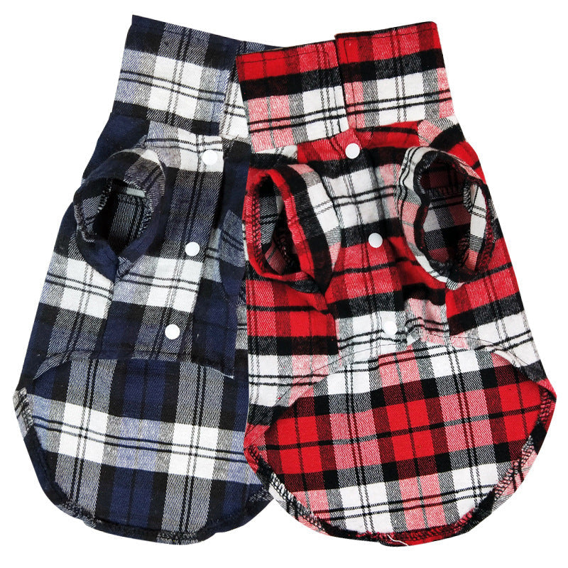 KFX-6188989 Casual Plaid Pet Shirt in Red, Blue, and Green - Lightweight Polyester, Sizes XS to XL