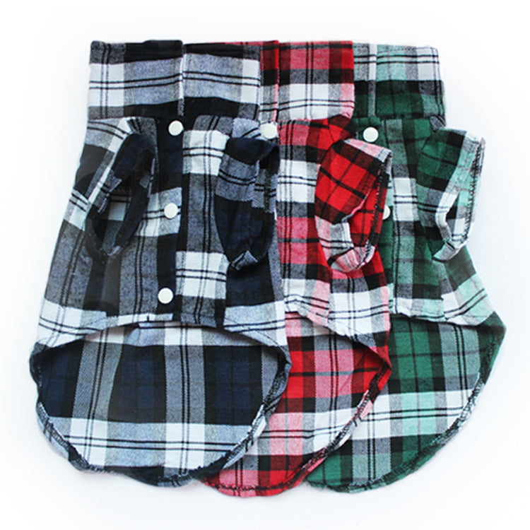 KFX-6188989 Casual Plaid Pet Shirt in Red, Blue, and Green - Lightweight Polyester, Sizes XS to XL