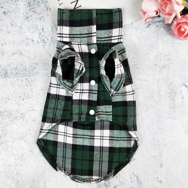 KFX-6188989 Casual Plaid Pet Shirt in Red, Blue, and Green - Lightweight Polyester, Sizes XS to XL