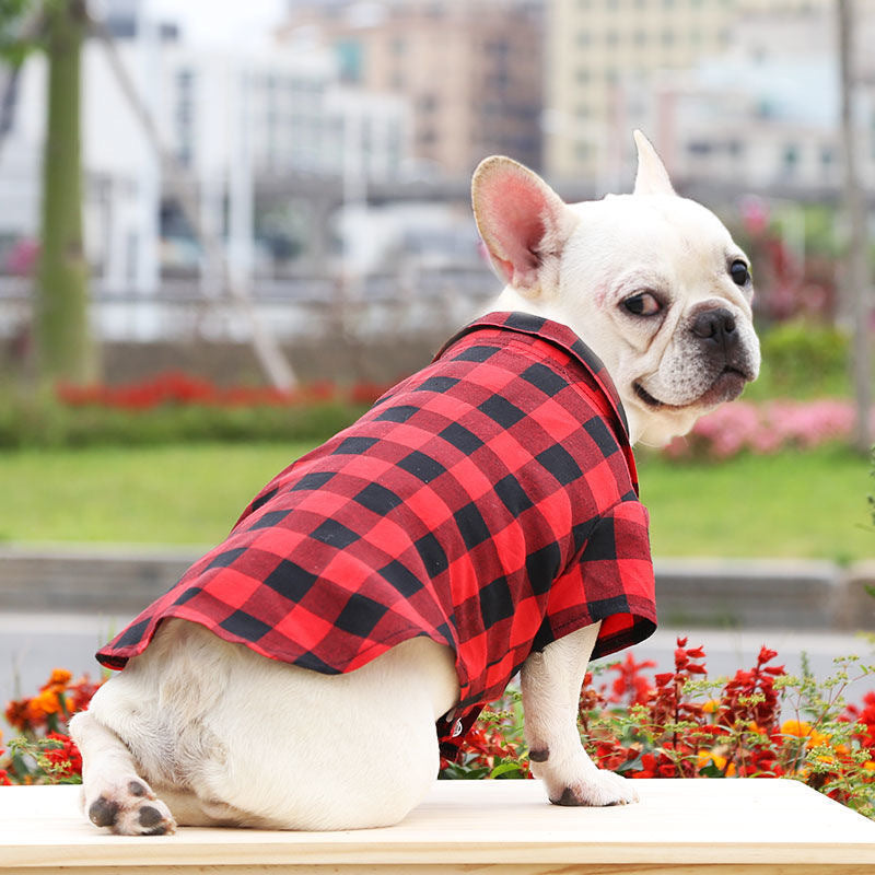 KFX-6188989 Casual Plaid Pet Shirt in Red, Blue, and Green - Lightweight Polyester, Sizes XS to XL
