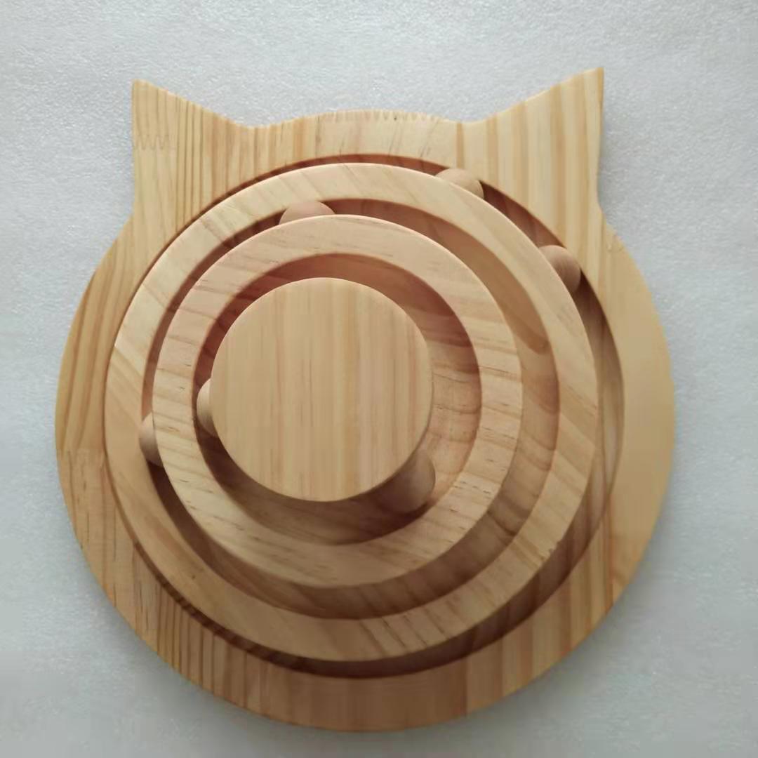 KFX-6189245 Three-Layer Wooden Cat Turntable Toy with Imported Pine Balls, Simple Atmosphere Design