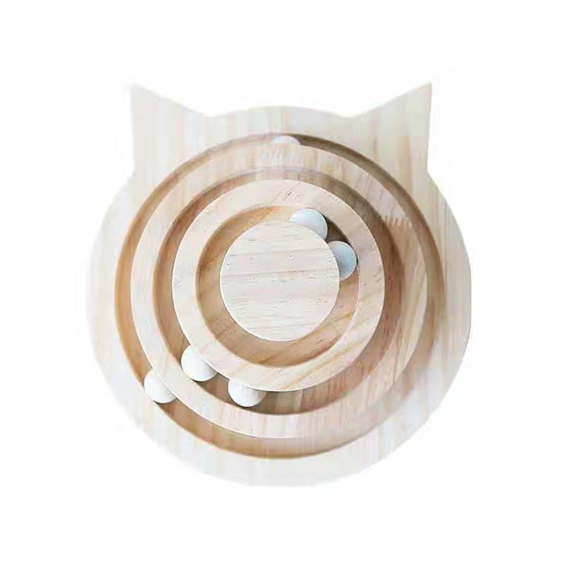 KFX-6189245 Three-Layer Wooden Cat Turntable Toy with Imported Pine Balls, Simple Atmosphere Design