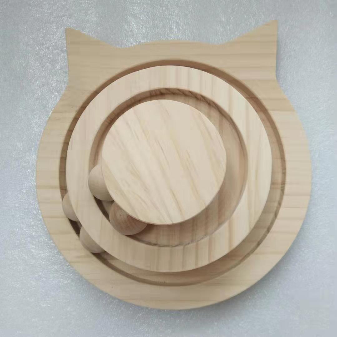 KFX-6189245 Three-Layer Wooden Cat Turntable Toy with Imported Pine Balls, Simple Atmosphere Design