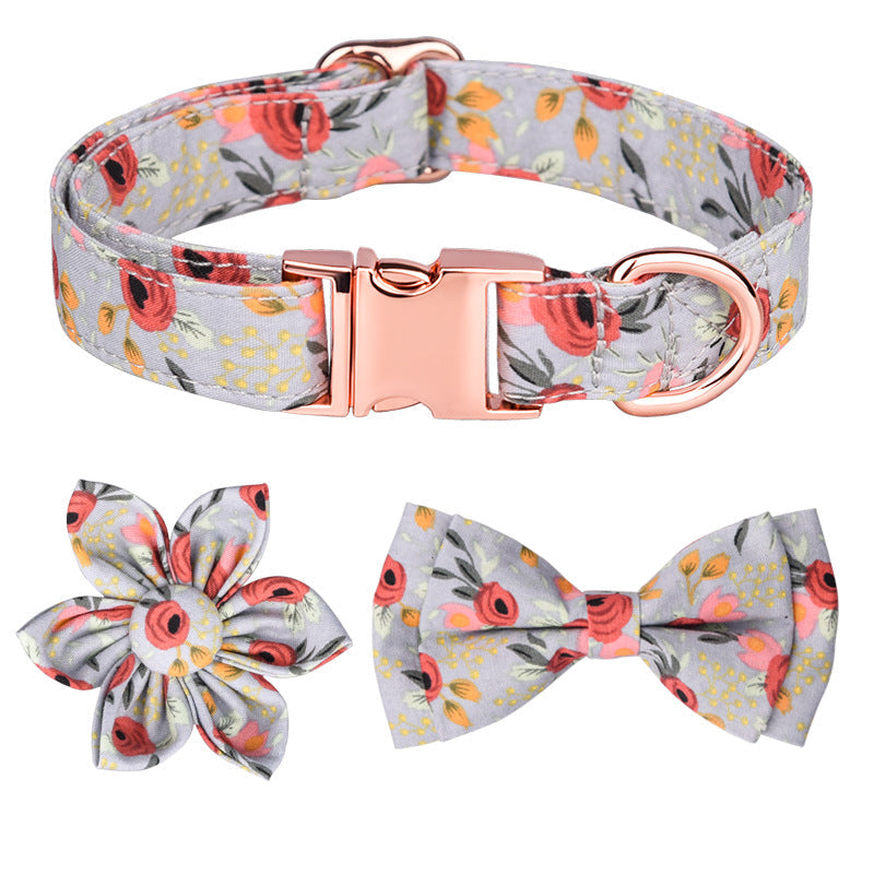 KFX-6190397 Detachable Hexapetalous Flowers Dog Collar - Soft Cotton, Adjustable Sizes in Orange, Blue, and Gray