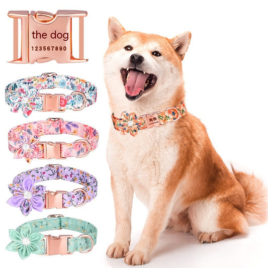 KFX-6190397 Detachable Hexapetalous Flowers Dog Collar - Soft Cotton, Adjustable Sizes in Orange, Blue, and Gray