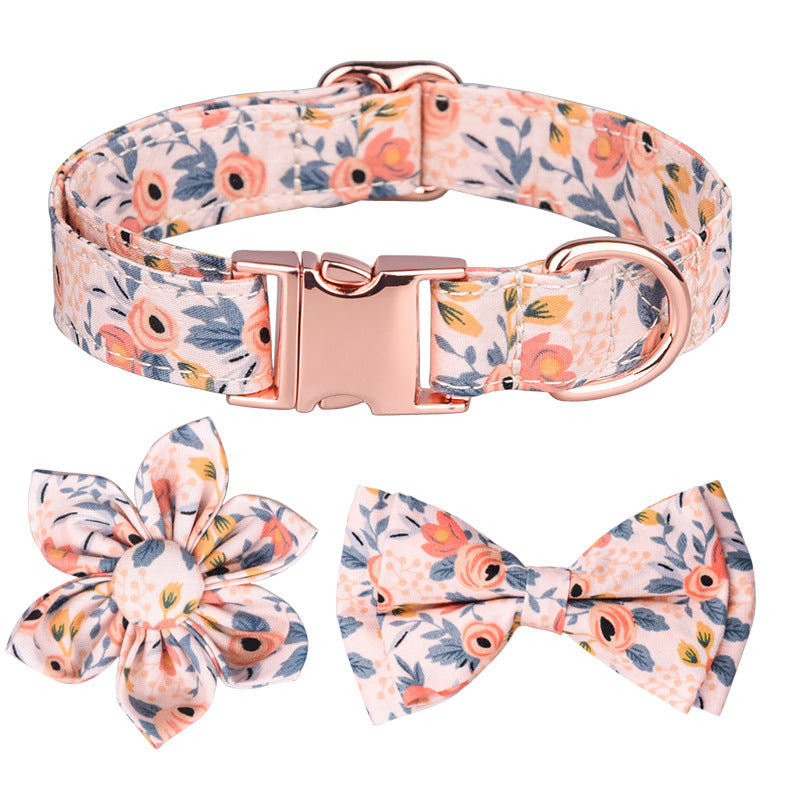 KFX-6190397 Detachable Hexapetalous Flowers Dog Collar - Soft Cotton, Adjustable Sizes in Orange, Blue, and Gray