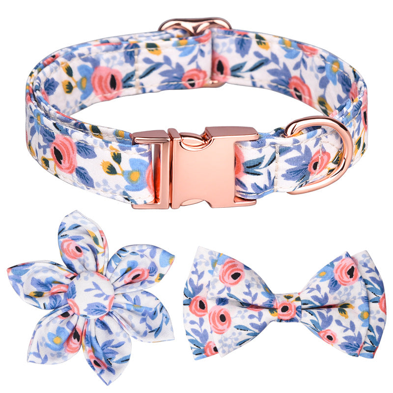 KFX-6190397 Detachable Hexapetalous Flowers Dog Collar - Soft Cotton, Adjustable Sizes in Orange, Blue, and Gray