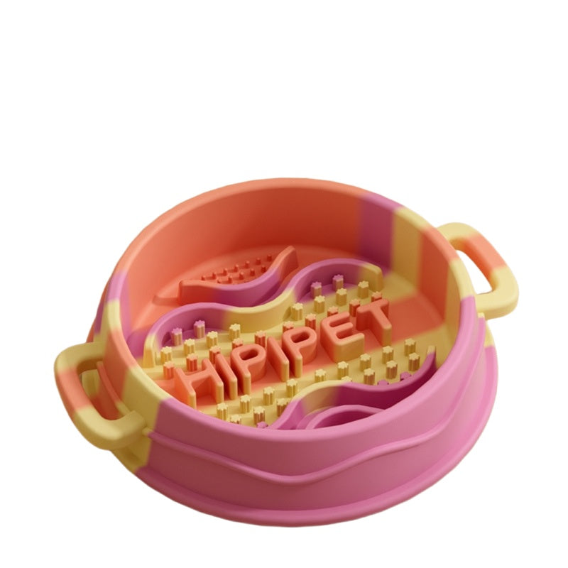 KFX-6192189 Slow Feed Silicone Dog Bowl with Double-Ear Handles and Maze Design for Healthy Eating