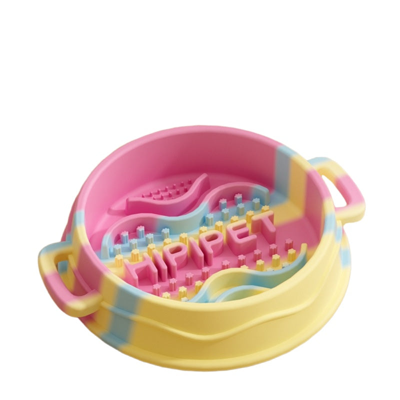 KFX-6192189 Slow Feed Silicone Dog Bowl with Double-Ear Handles and Maze Design for Healthy Eating