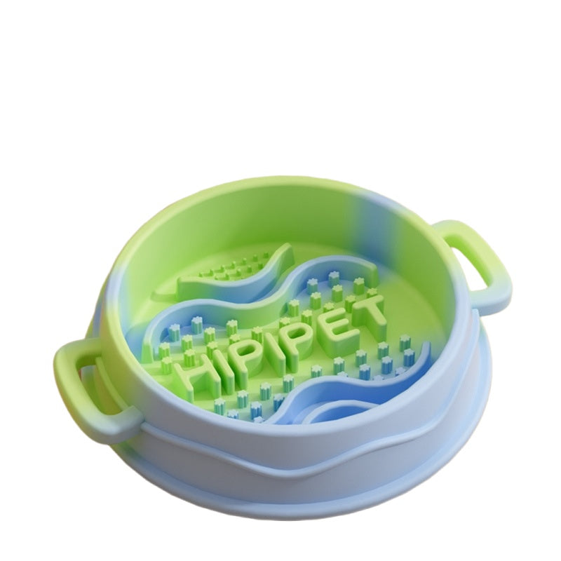 KFX-6192189 Slow Feed Silicone Dog Bowl with Double-Ear Handles and Maze Design for Healthy Eating